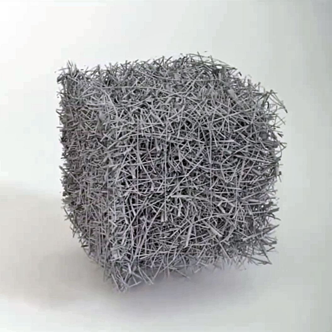 A magnified model of the glass fiber mesh in a HEPA filter
