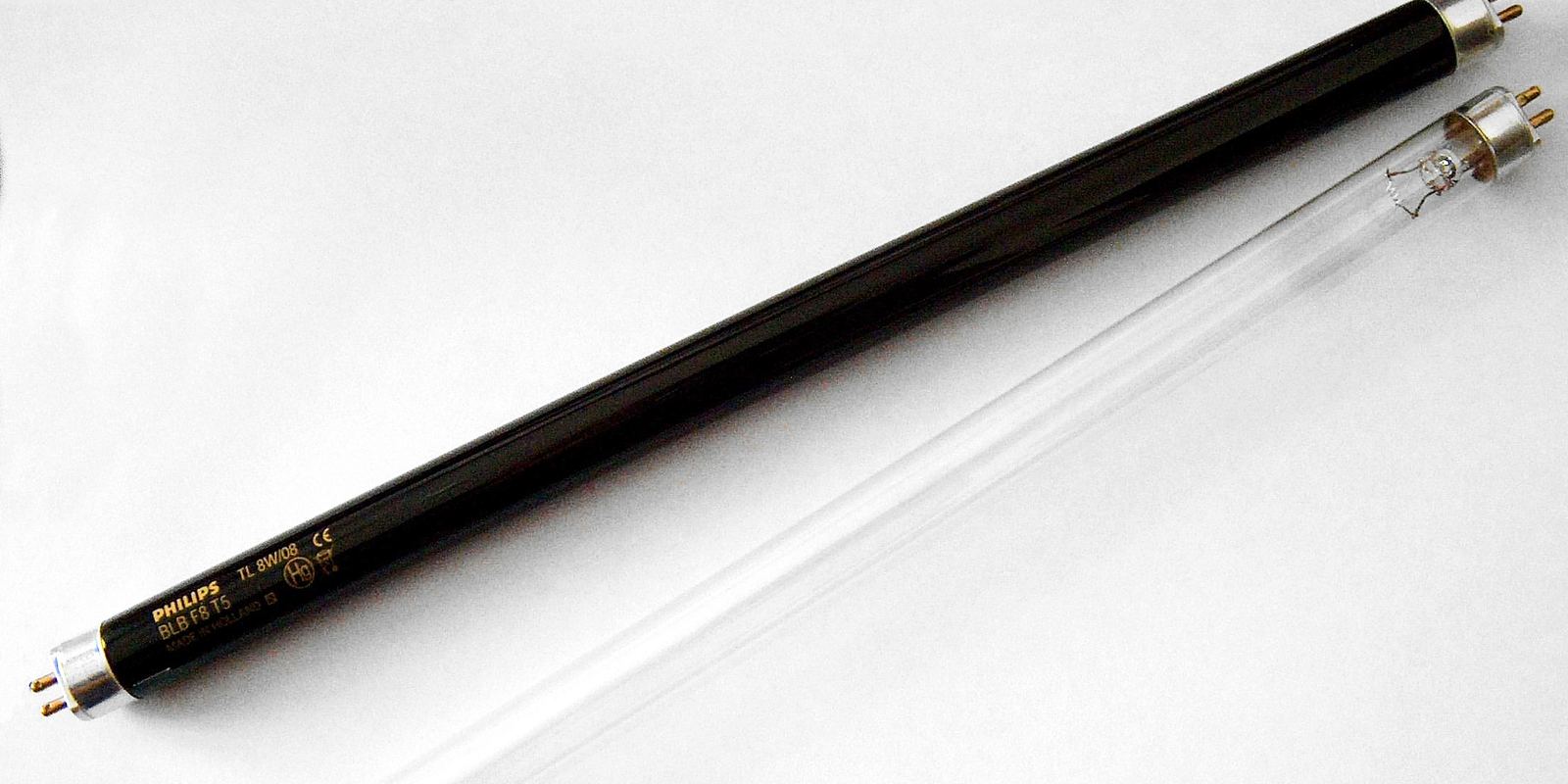 Two ultraviolet fluorescent tubes glowing