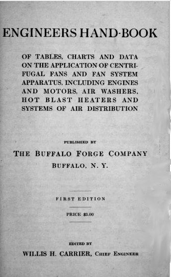 Title page of an engineers handbook edited by Willis H. Carrier for the Buffalo Forge Company